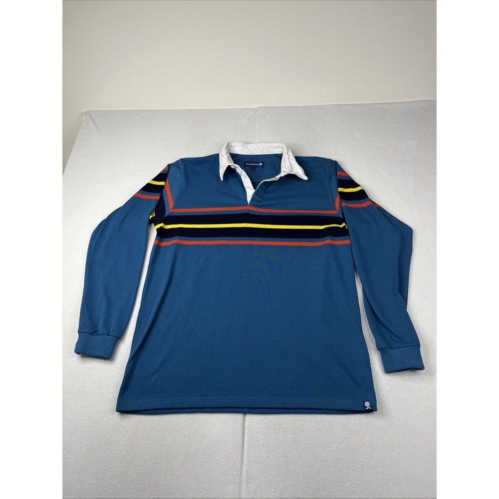 Withernot Men's XL Striped Rugby Shirt Long Sleeve Blue EUC